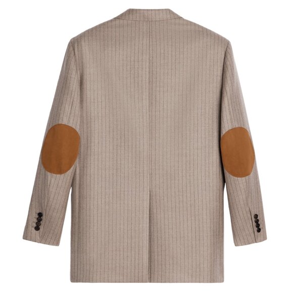 CELINE BEIGE GARÇON ELBOW PATCH DETAIL STRIPED CASHMERE FLANNEL JACKET - Picture 3 of 6